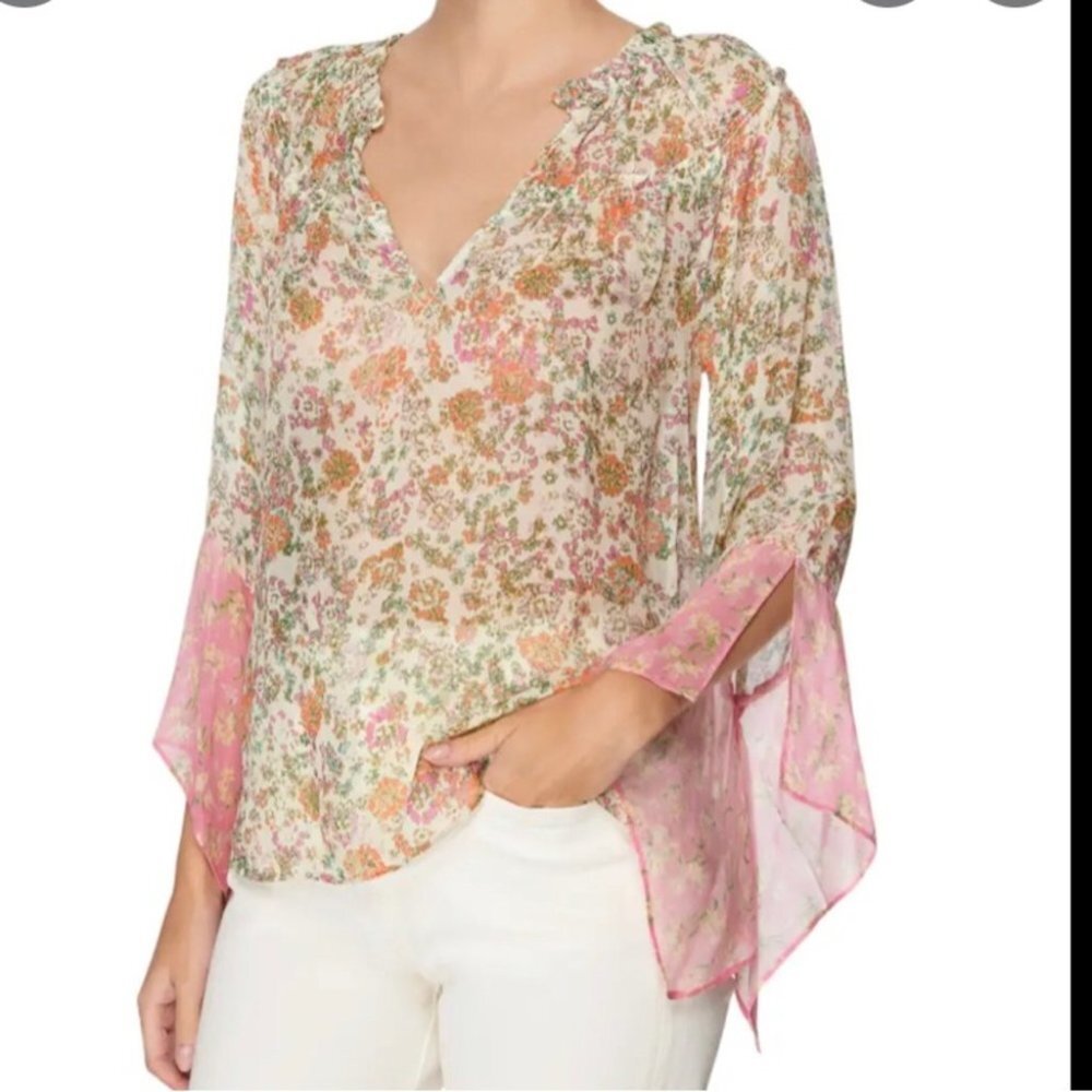 Ramy Brook Size Medium Genevieve Floral Bell Sleeve Blouse NEW
